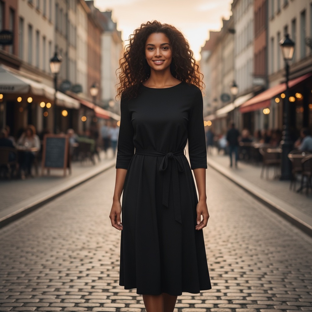 ❤️ Donna Ricco Belted Black Suiting Dress